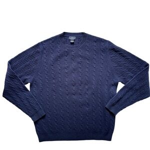 VTG 90s Brooks Brothers 346 Lambswool Cable Knit Sweater L‎ Navy Blue Nautical